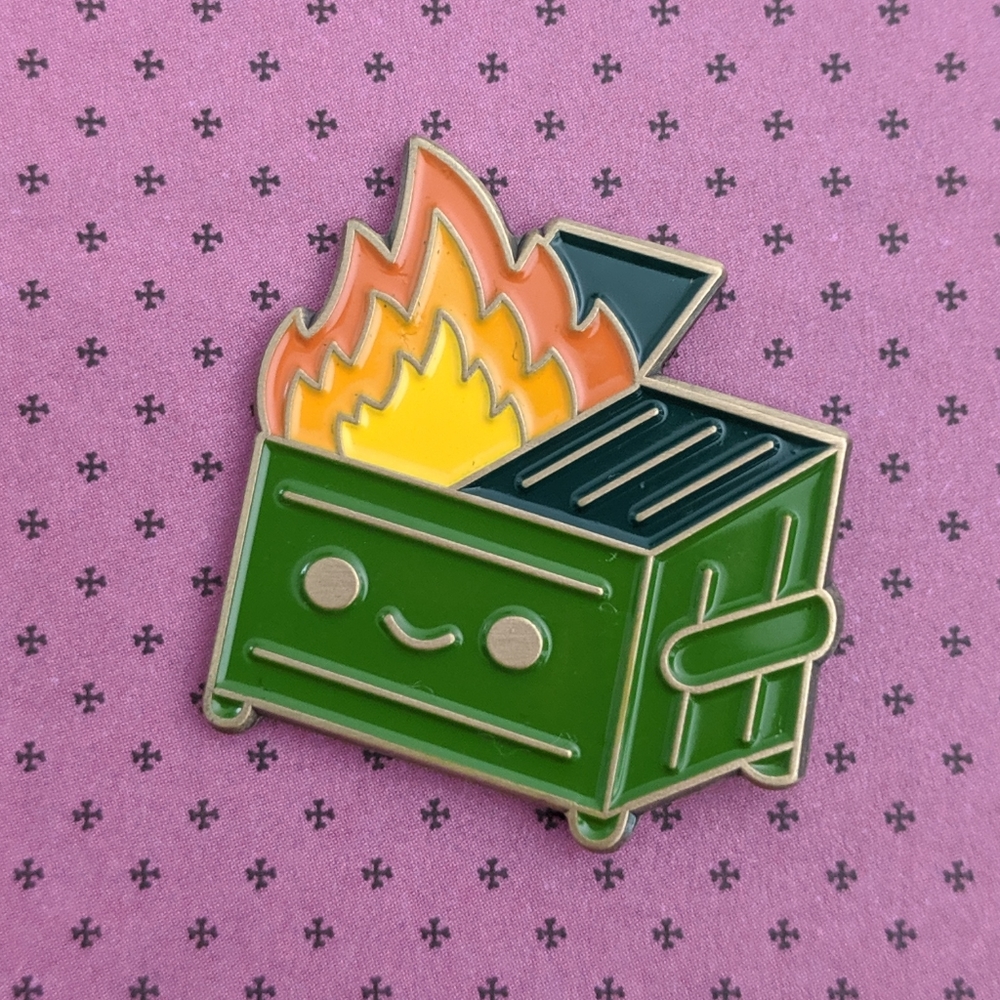 Smiley Dumpster Fire Pin